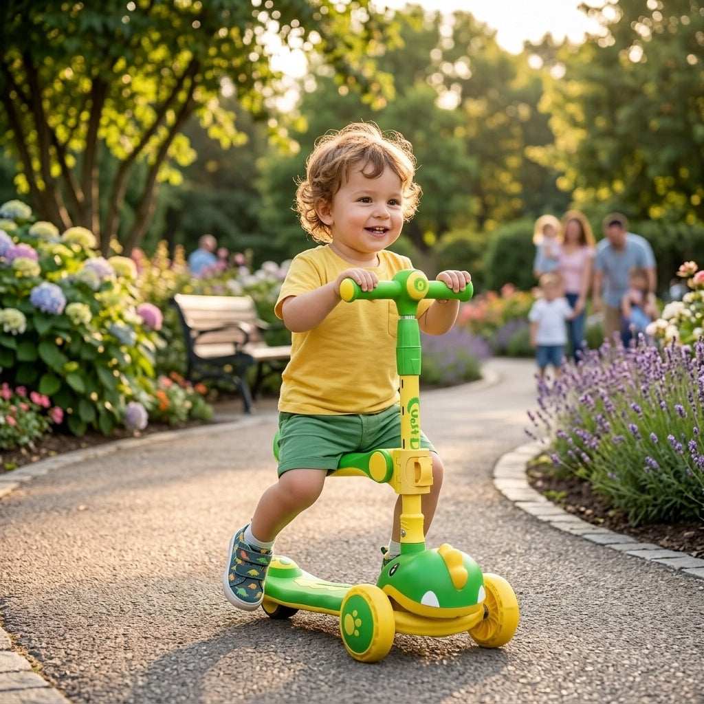 Green 3-wheel adjustable kids scooter for boys and girls